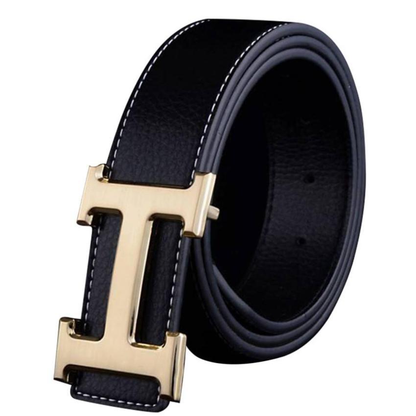 COMBO 02 Dây thắt lưng, Dây nịt da ( Dây may 2 viền ) - chữ H mạ vàng ( dây đen - nâu )