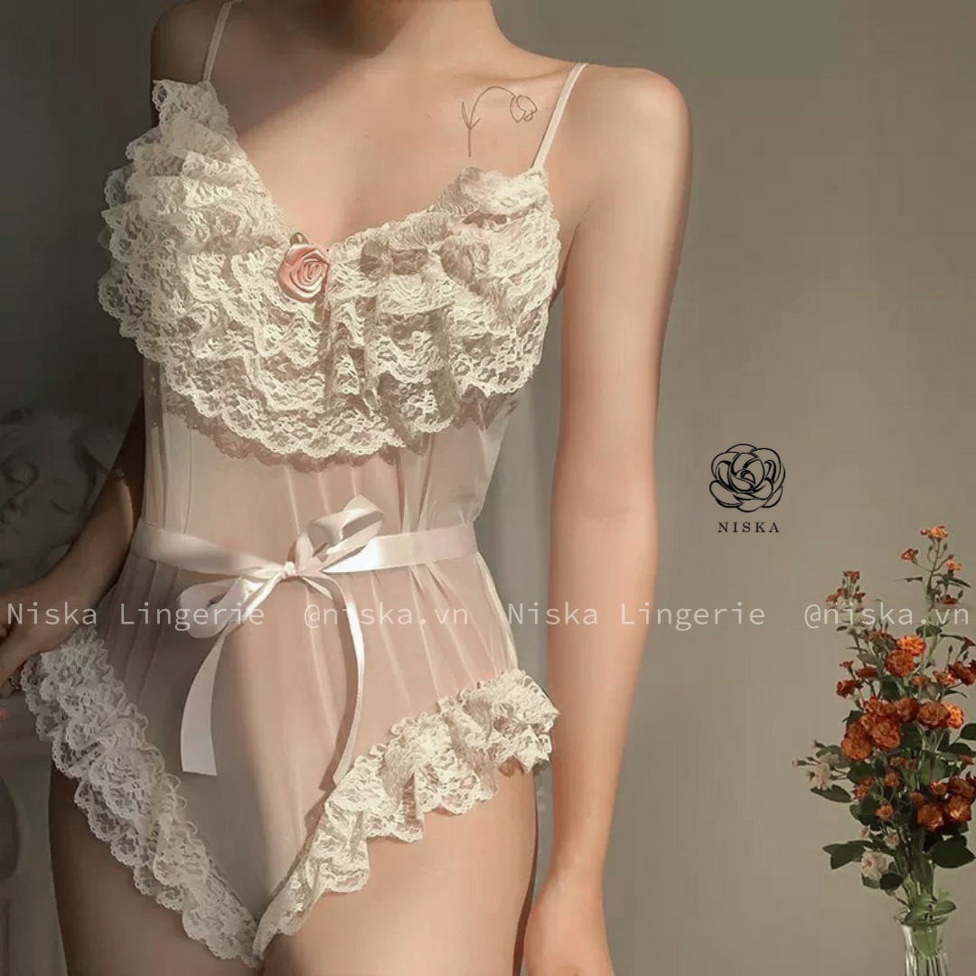 Set bodysuit và choàng ren - Mã D238
