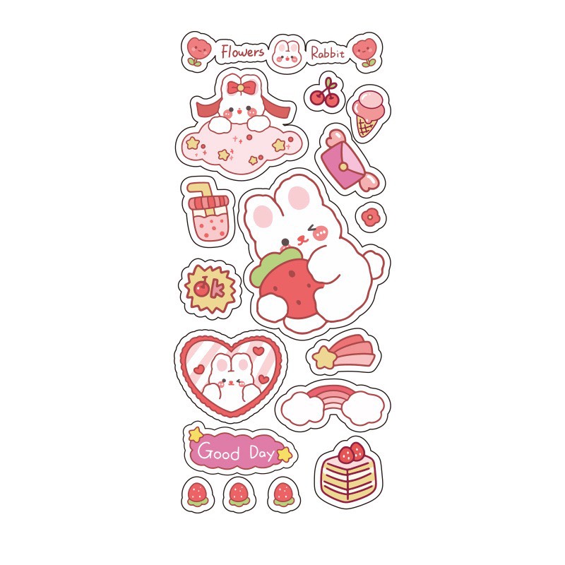 Sticker Trong Suốt Gấu Thỏ Siêu Dễ Thương Trang Trí Đồ Dùng