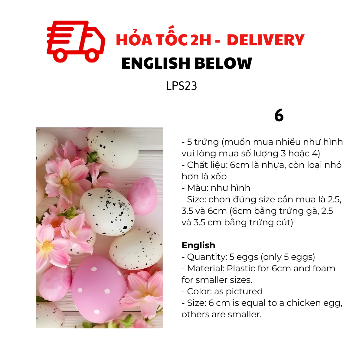 Trứng Phục Sinh Trang Trí Nhiều Mẫu, Nhiều Size - Multiple Sizes of Easter Eggs for Easter Hunts and Party Decorations LPS23