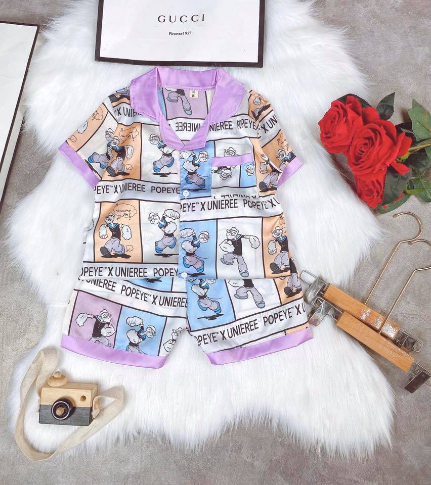 [HCM]Set bộ bé gái/ bé trai - Pyjama lụa Hàn size đại từ 8kg - 35kg