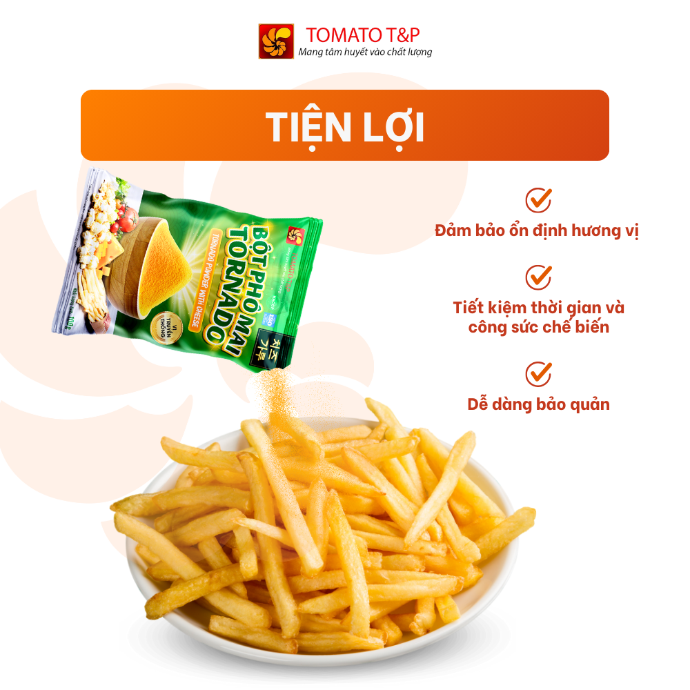 Bột Phô Mai Tornado dùng để lắc khoai tây, gà rán, sốt phô mai, pudding phô mai - TOMATO T&P