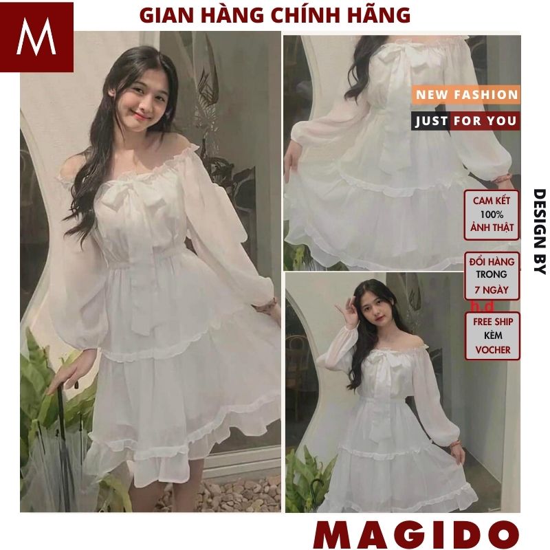 Váy trễ vai nữ, đầm babydoll nữ, váy CỘT NƠ, đầm ulzzang hàn quốc phong cách cute đi chơi, party gợi cảm MAGIDO