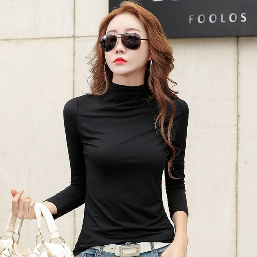 Áo thun áo giữ nhiệt Nữ lót Nỉ cổ 3 phân dày dặn co giãn Phong cách Hàn Quốc Trẻ Trung Năng Động