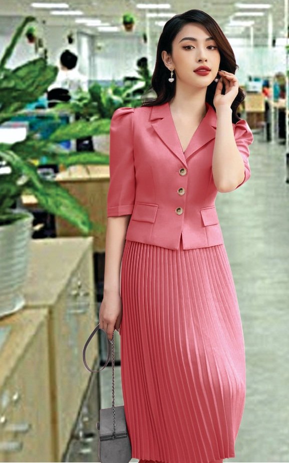 [HCM]SET CỔ VEST NÚT BỌC CHÂN VÁY DẬP LY