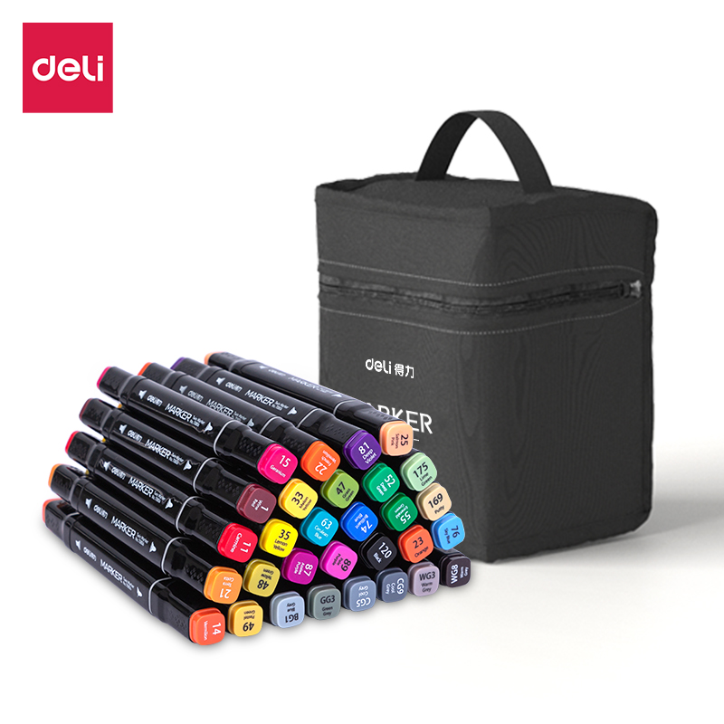 Bản mới bút màu marker 30/40/60/80 màu deli - màu vẽ chuyên nghiệp kèm túi vải- bút màu touchcool- e70806 l2