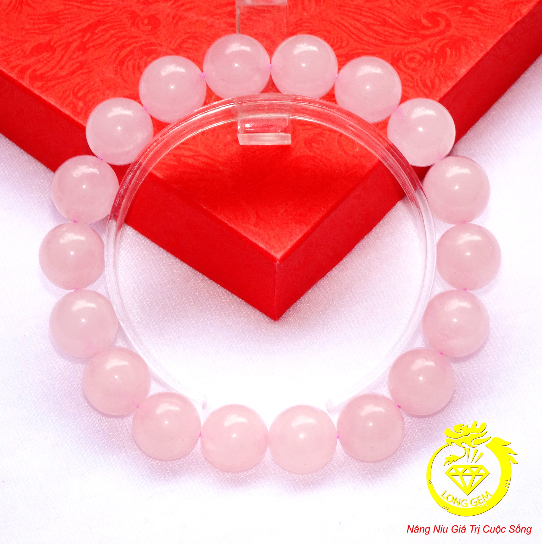 CHUỖI ĐEO TAY ĐÁ THẠCH ANH HỒNG 10 LY- LONGGEM (MÀU HỒNG)