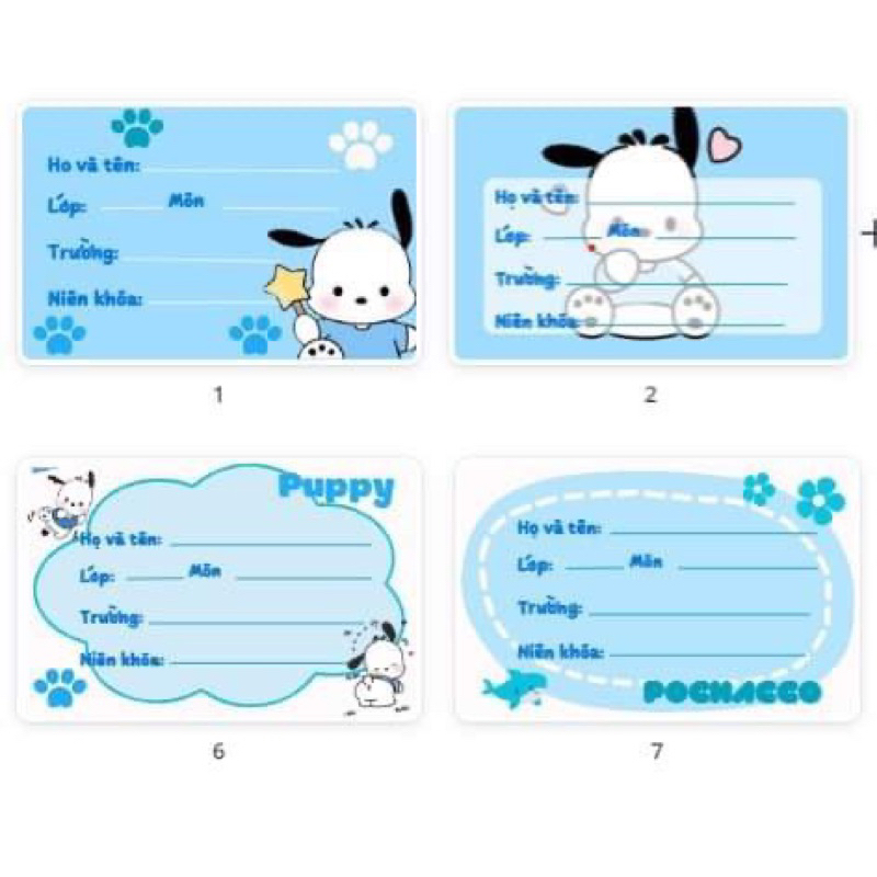Set 20 Nhãn Vở Dán Tập (10 Nhãn gấᴜ Dâu + 10 Nhãn Pochacco)