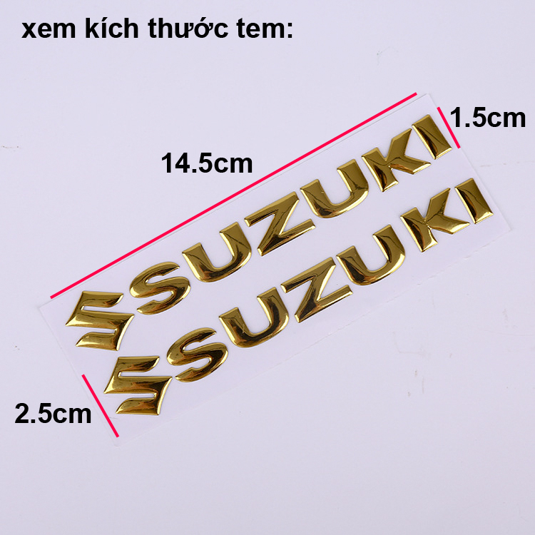 Bộ 2 tem chữ SUZUKI 3D nổi dán xe máy, tem nổi 3D
