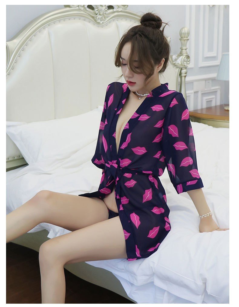 Áo choàng ngủ hoa 5034 váy ngủ kimono tặng kèm quần lót lọt khe siêu xinh