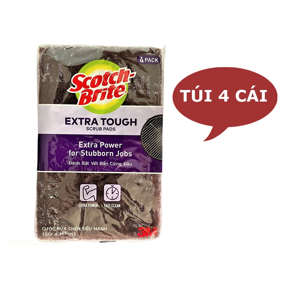 Gói 4 miếng cước cọ rửa mạnh hơn inox Scotch-Brite 3M 7447 - PuDa Mall, siêu sạch, nhà bếp, cước rửa nồi, chảo