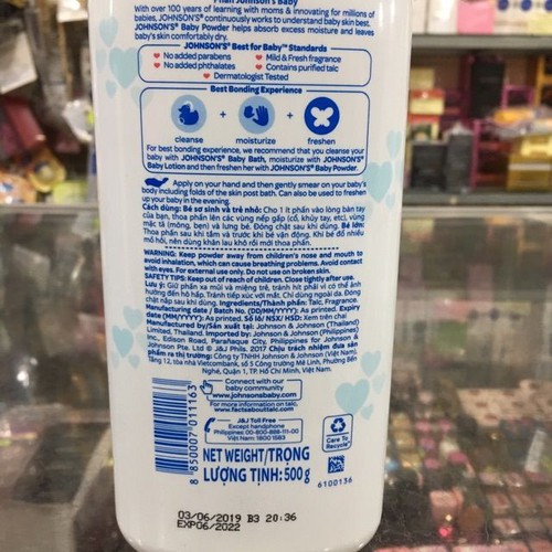 Phấn thơm em bé Johnson's Baby Powder 500g (xanh)