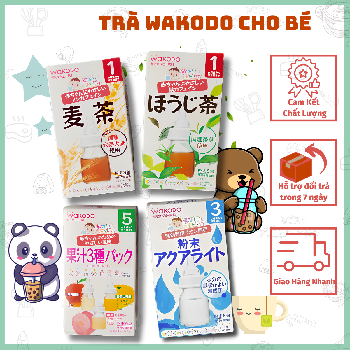Trà Wakodo vị lúa mạch cho bé từ 1 tháng tuổi Nhật Bản