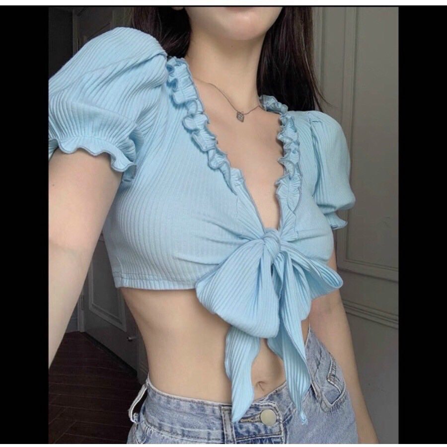 Áo Croptop Cột Nơ Viền Bèo