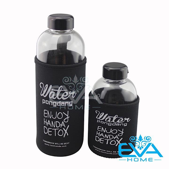 Combo 2 Bình Đựng Nước Thuỷ Tinh Detox 1000 Ml Và 600 Ml Kèm Vỏ Bọc Vải Neoprene