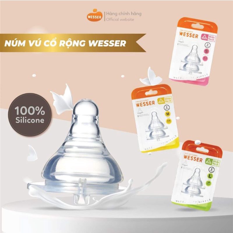 Wesser Núm vú/ti cổ rộng size S/M/L vỉ 2 cái