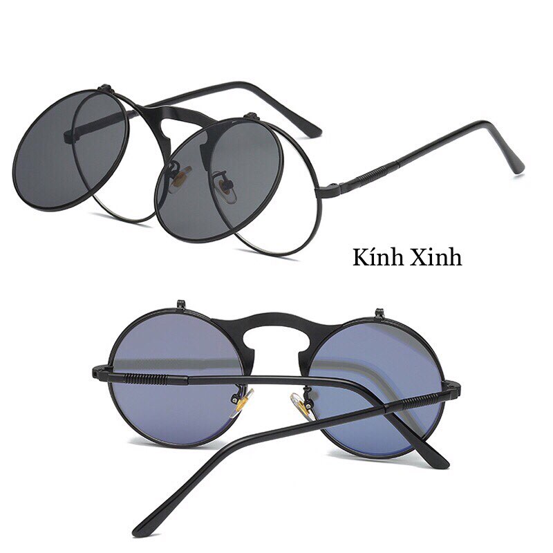 Kính râm nam nữ thời trang thầy bói 2 tròng 2 in1 mở nắp cực chất