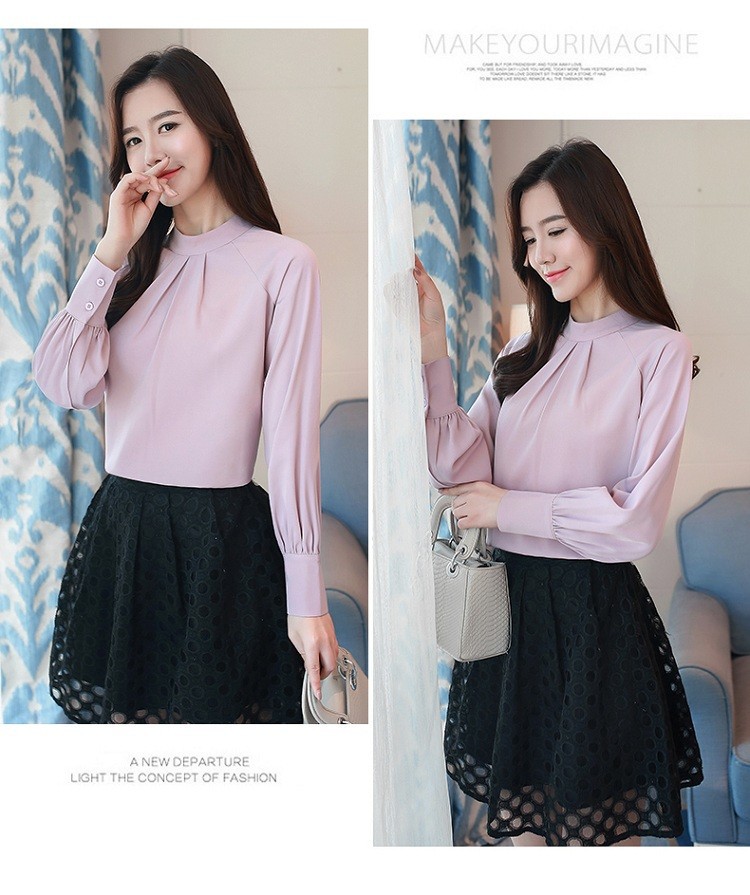 ÁO KIỂU NỮ TAY DÀI CỔ XẾP LY- AP006