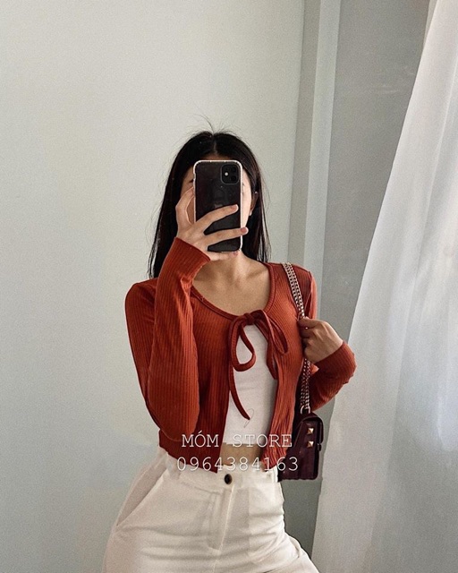 ÁO CROP CADIGAN CỘT NƠ THẦN THÁNH