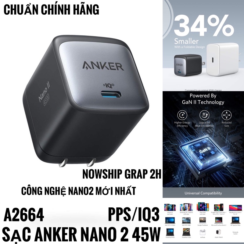 Củ sạc Anker Nano II 45W GaN II - A2664 - PD/PPS/QC 45w
