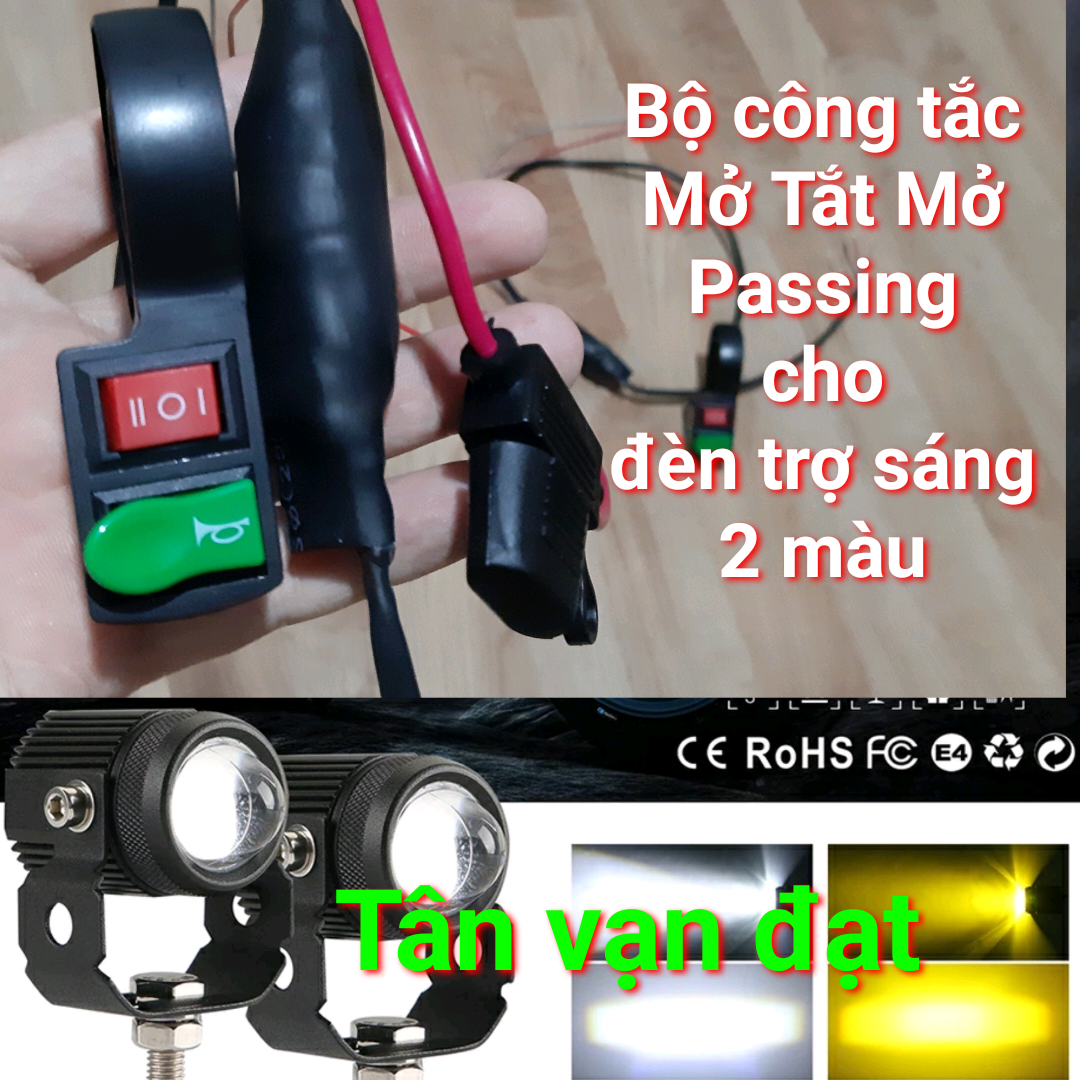 Cụm công tắc Mở Tắt Mở có chuyển Mạch Passing tiếp xúc bằng Bạc cho đèn trợ sáng Bi mini 2 màu Vàng Trắng