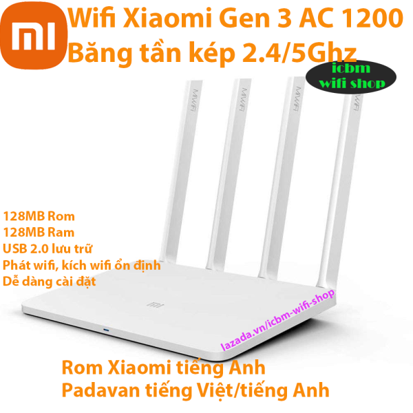 Bộ phát sóng wifi Xiaomi 4 râu Gen 3 băng tần kép 5G & 2.4G giao diện tiếng Việt Padavan, rom Openwrt