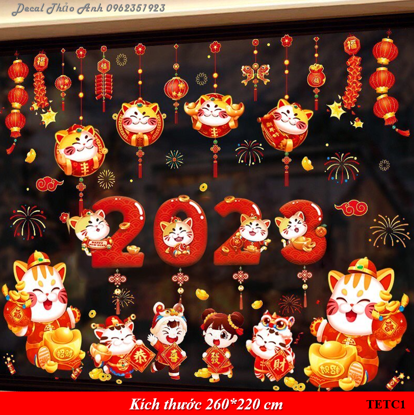{Nhóm Decal trang trí Tết - Noel 2023} Decal Trang trí Tết 2023 dán cửa kính