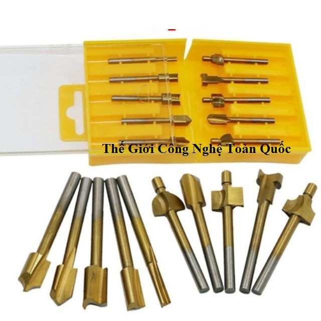 Bộ 10 mũi phay gỗ cán 3mm - dụng cụ làm lũa dremel