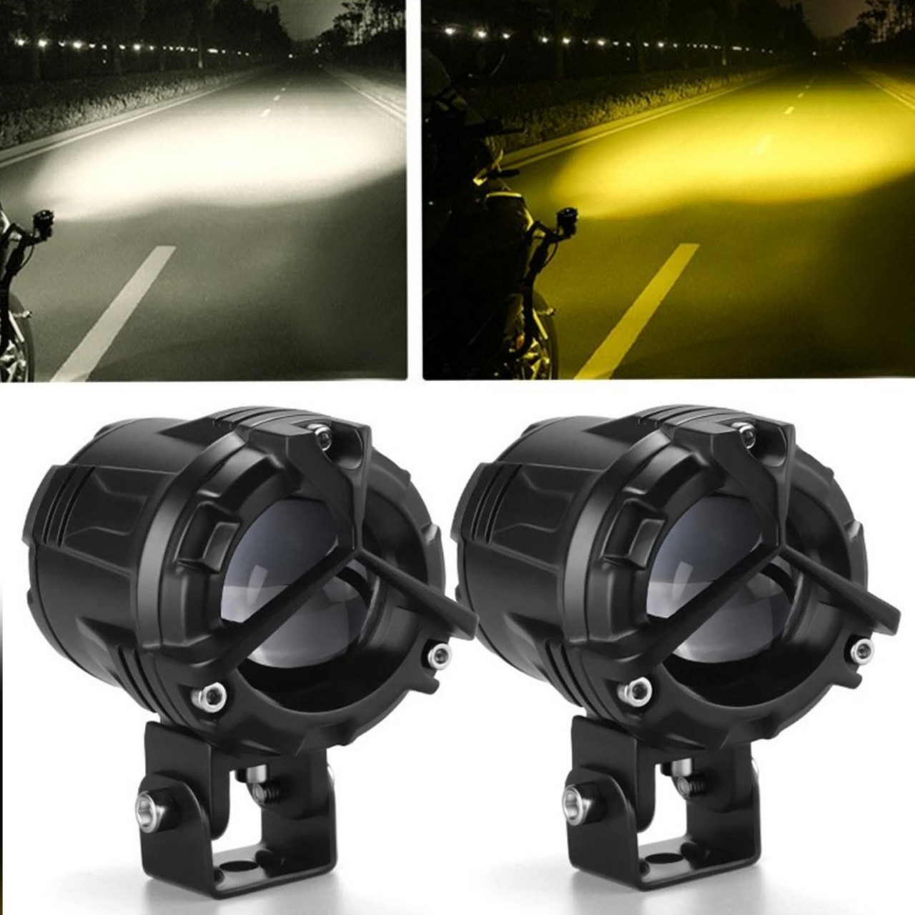 65W Đèn trợ sáng xe máy ô tô S40 Plus siêu sáng cốt vàng pha trắng 2 chế độ cho khách víp, phụ kiện xe máy