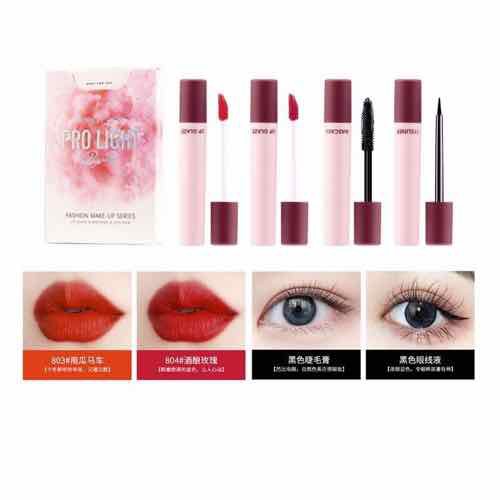 Set 4 món gồm 2 son kem 1 kẻ mắt và 1 mascara