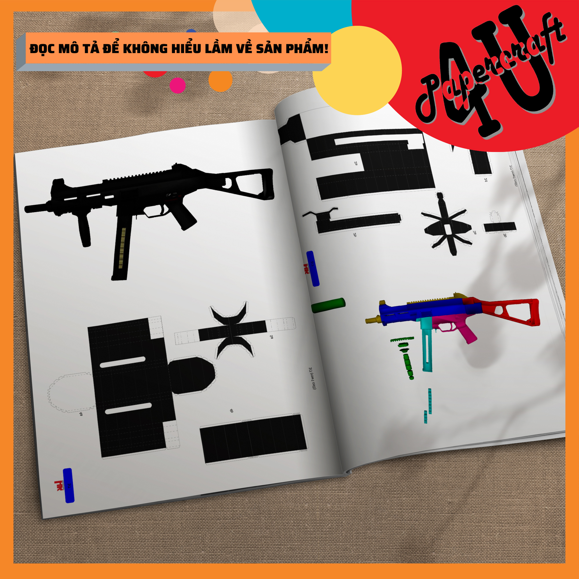 Mô hình giấy 3D , đồ chơi lắp ráp HK UMP45 tỉ lệ 1:1