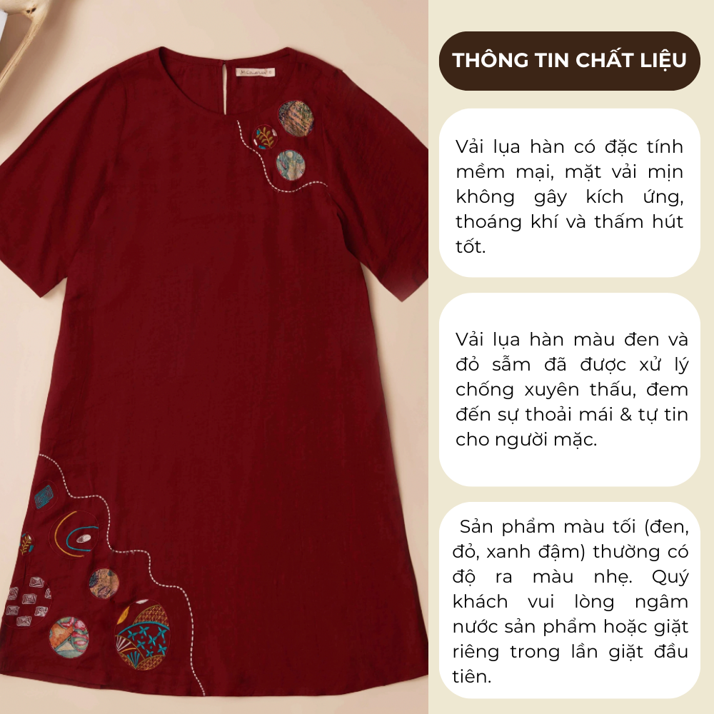 SWANLAKE | Đầm Phom A Thêu Đắp Vải Lụa Hàn - D10450LW01