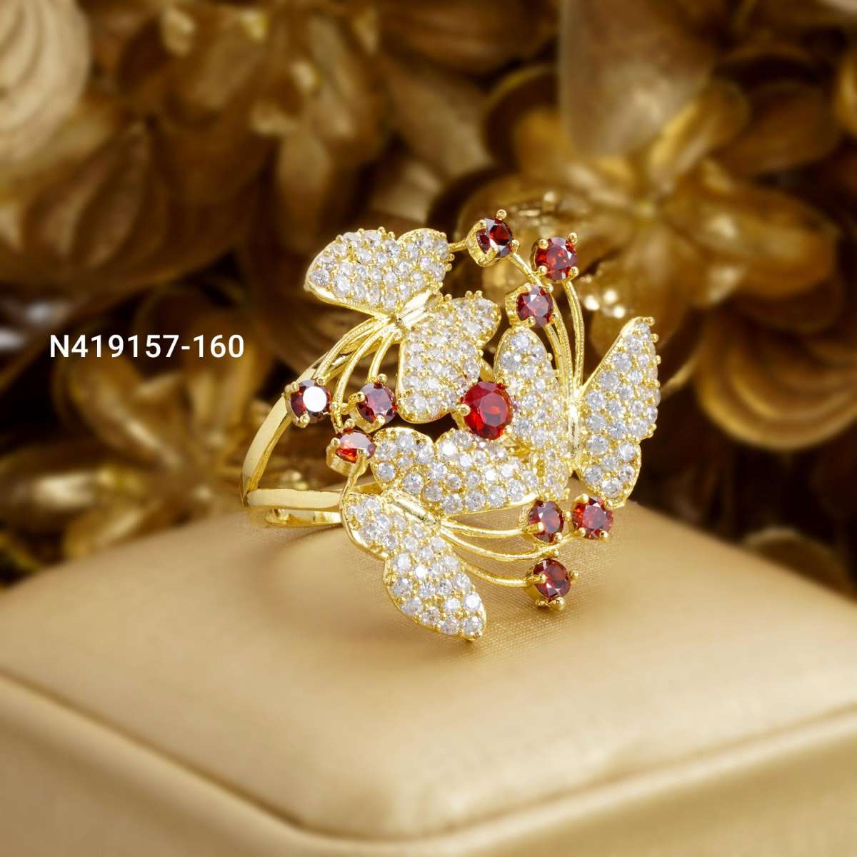 Nhẫn nữ Ruby Flower mạ vàng N419 cho độ sáng lấp lánh cao ,cam kết không đen , không bay màu, không gây dị ứng