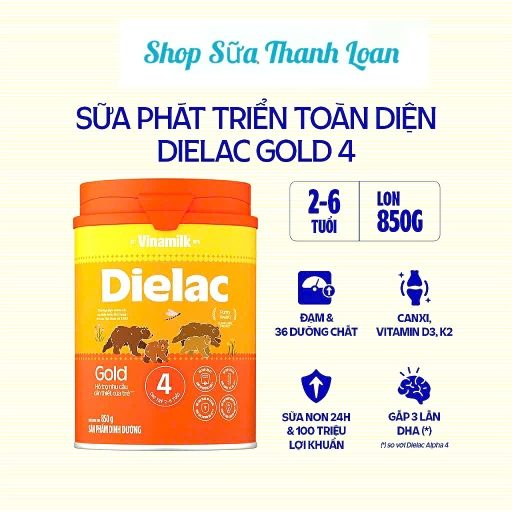 (HSD T10-2027) (Mẫu Mới) Sữa Bột Vinamilk Dielac Gold 4 Hộp Thiếc 850g/ 1400g.