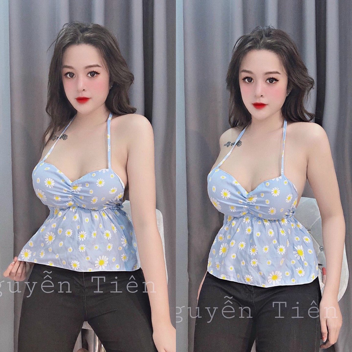 [HCM]Áo kiểu yếm hoa cúc cột dây hở lưng - UT26