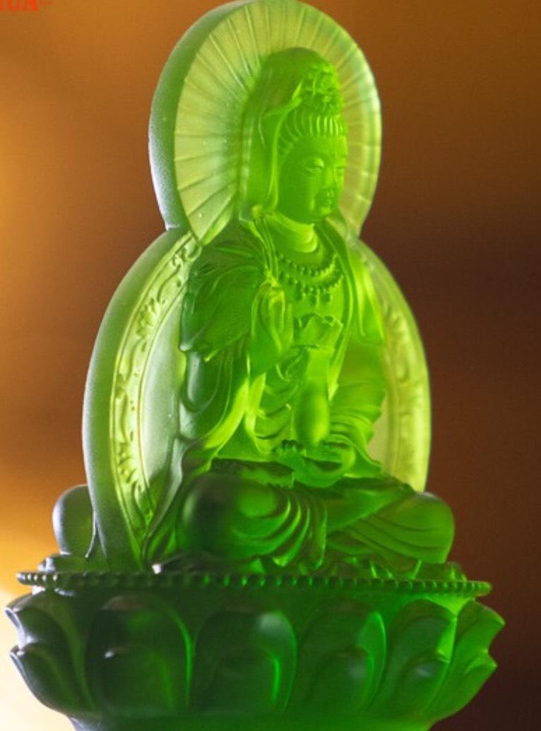 TƯỢNG QUAN ÂM 2 mặt màu xanh để xe hơi ô tô, đem đến may mắn, bình an cho người sử dụng