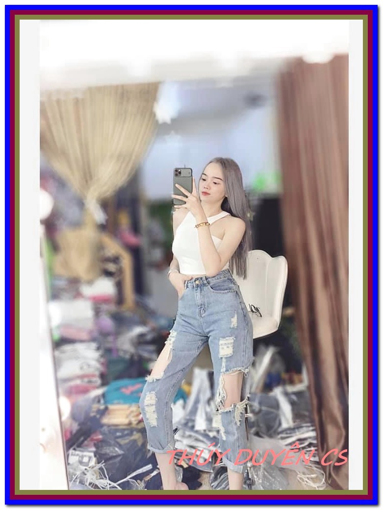 Quần jean nữ BAGGY RÁCH KIỂU HỞ ĐÙI xanh nhạt xịn xò , quần bò 9 tấc nữ chất jean vải đứng F58