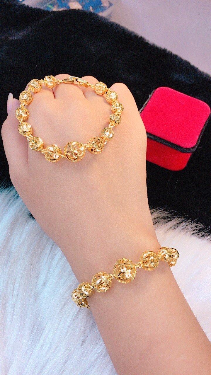Lắc tay nữ bi rỗng mạ vàng 18k