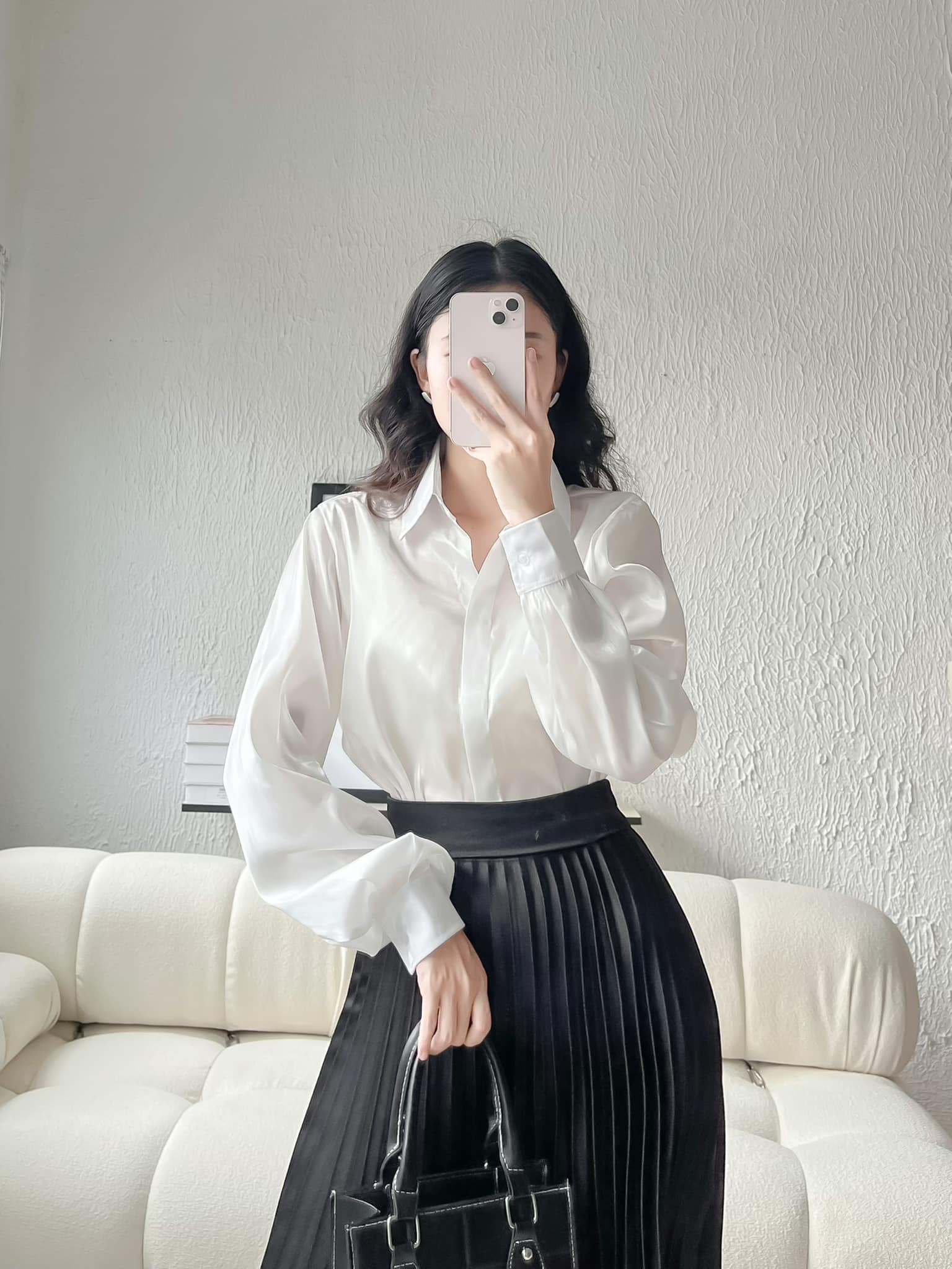VELLE DESIGN áo sơ mi lụa tơ Celline chất lụa tơ organza cao cấp không nhăn.