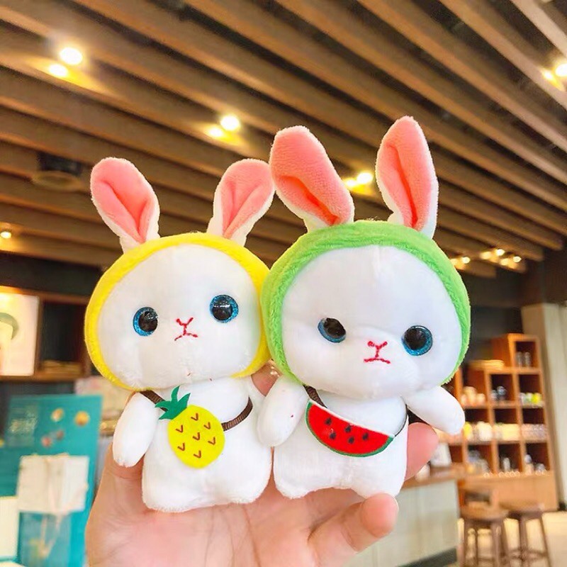 Móc khoá thỏ bông đội nón cute