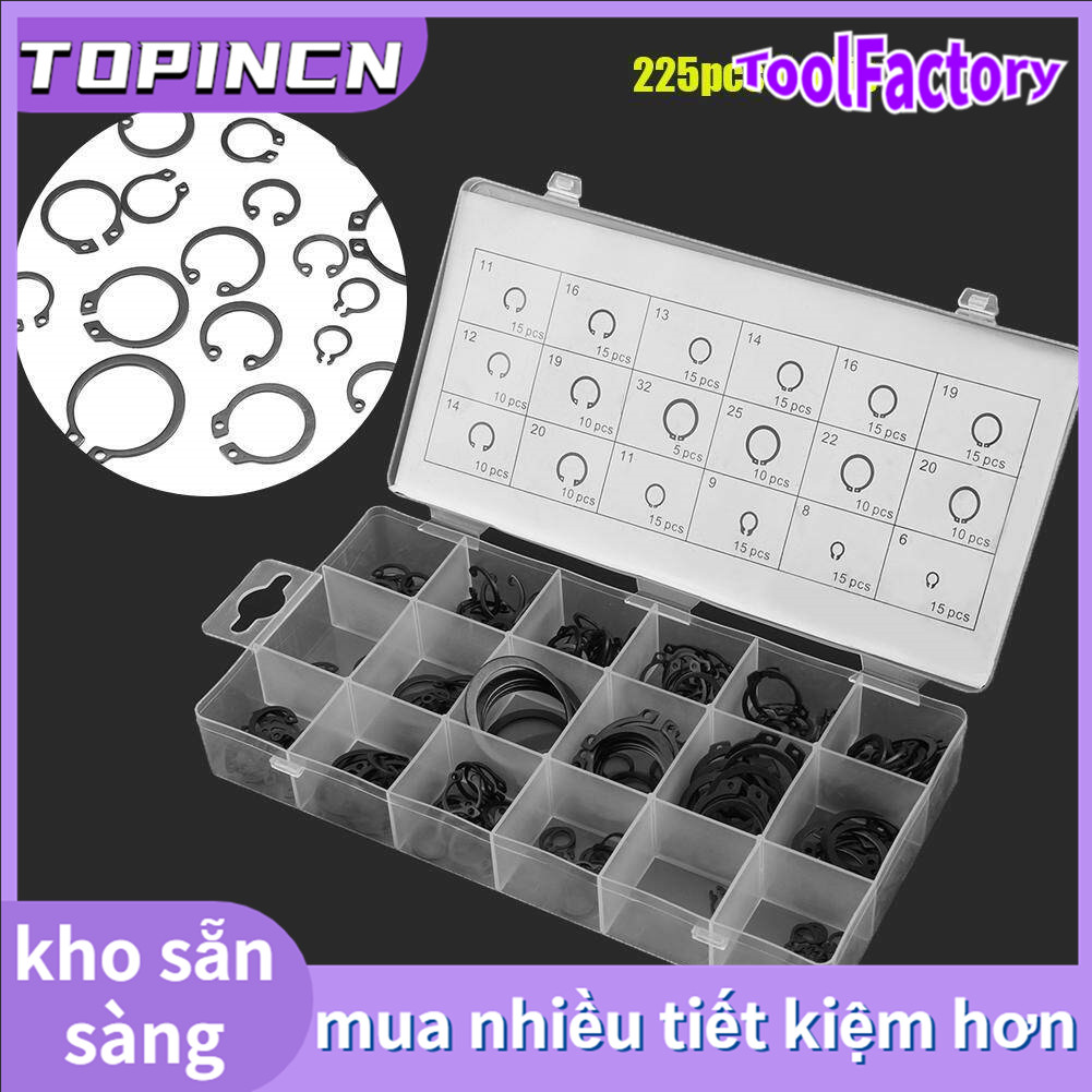 225pcs Internal & External Snap Retaining Ring Circlip Assortment Box Set 18 Sizes