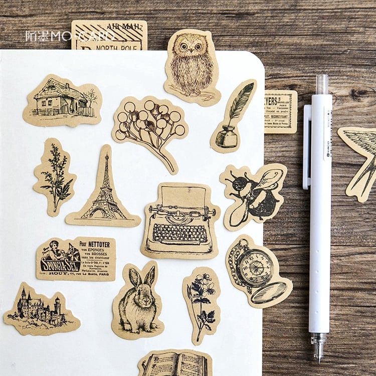 HỘP 46 STICKER VINTAGE SÓC, ĐỘNG VẬT