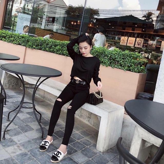 QUẦN JEAN NỮ ĐEN RÁCH GỐI SIÊU ĐẸP