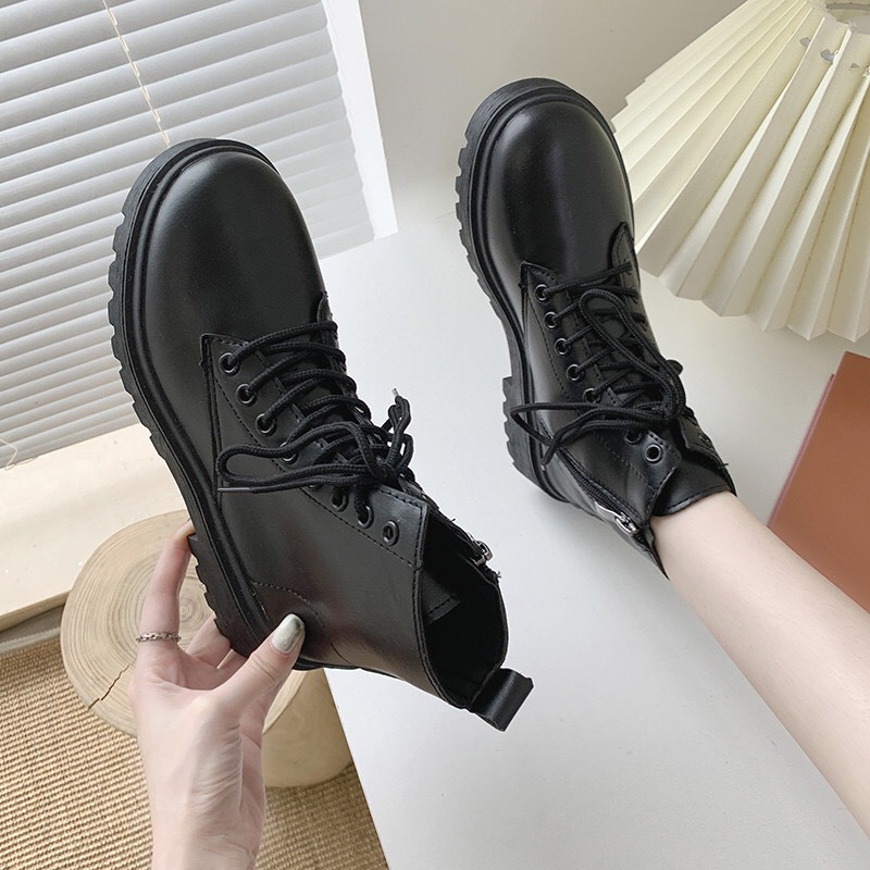 Giày bốt ulzzang nữ cổ cao da lì cực đẹp