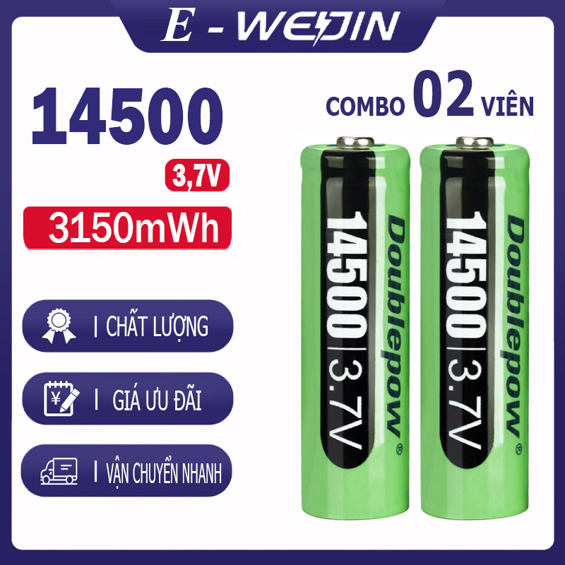 [02 viên] Pin 14500 3,7V - 3150mWh sạc lại đầu lồi Doublepow, pin dung lượng thực - Pin chuẩn