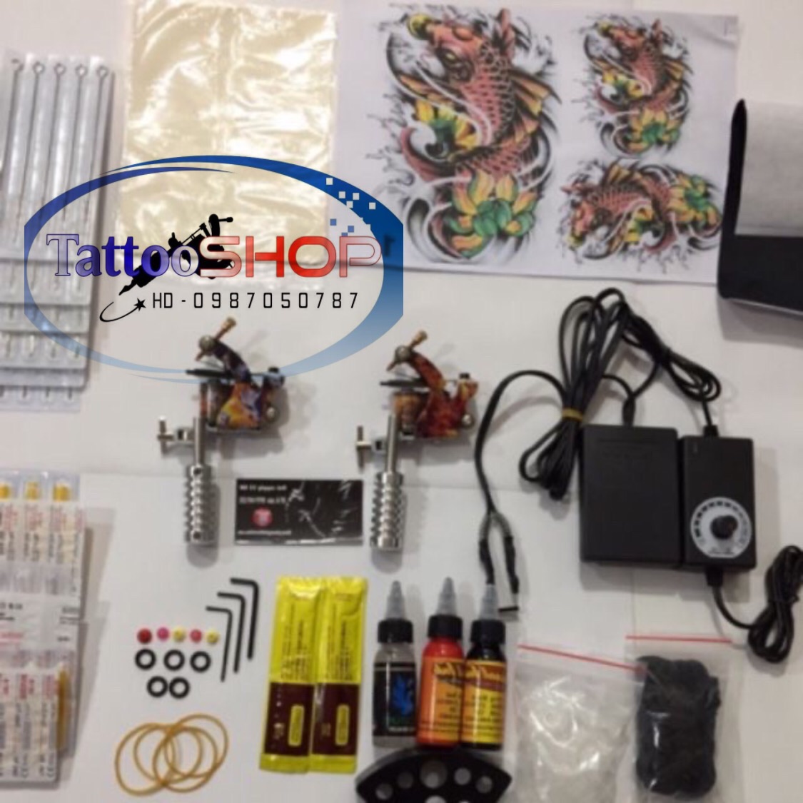 Bộ máy xăm hình tattoo cho người mới tập kit 2 máy biến BC Full phụ kiện mẫu máy có thể thay đổi ngẫu nhiên tuỳ đợt hàng