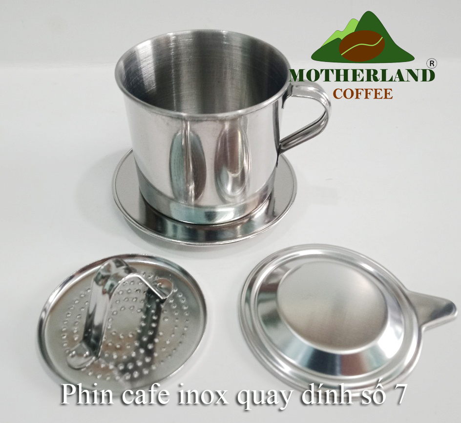 Phin số 7 chất liệu thép không gỉ inox 430 quai dính nắp tròn chặn thường