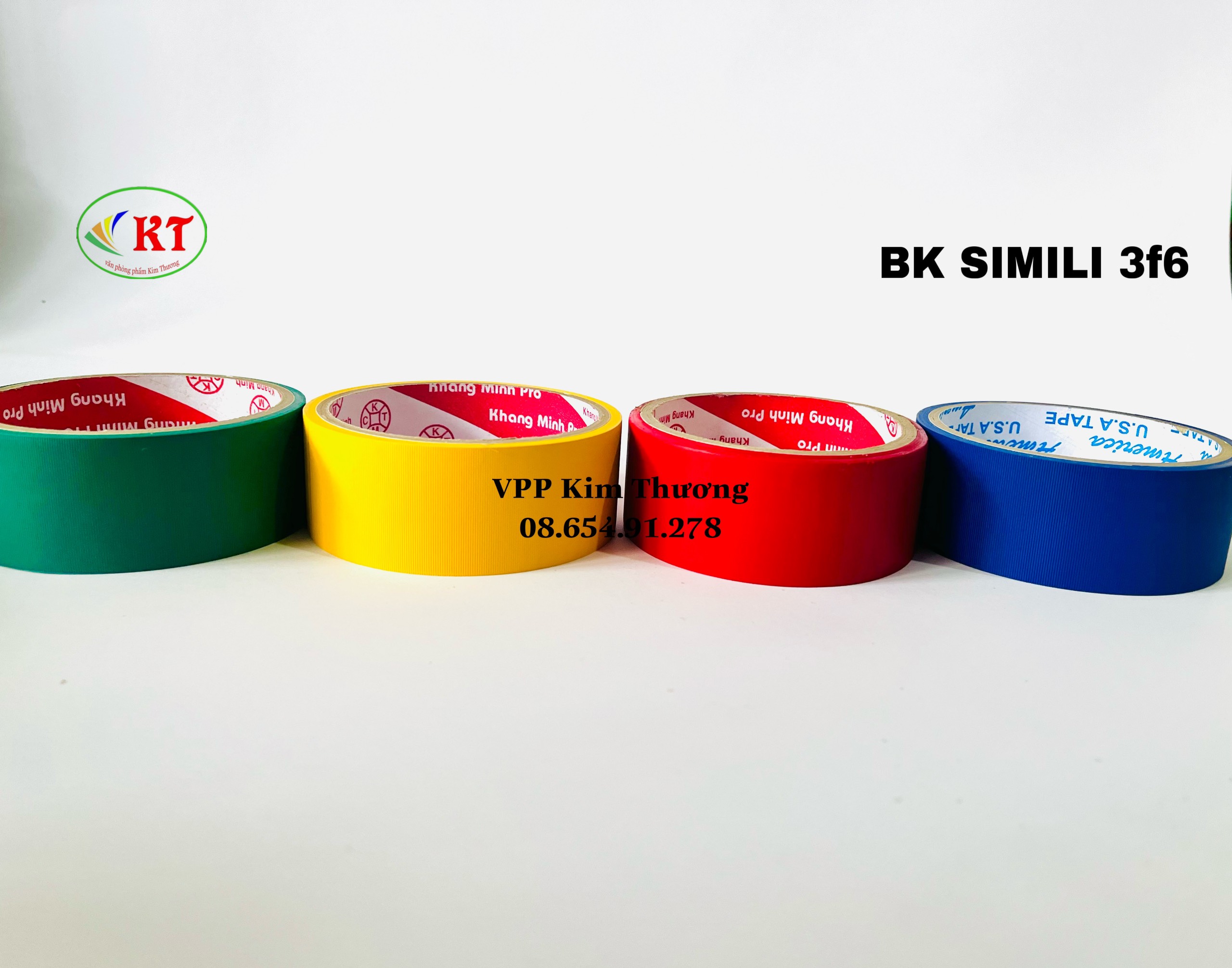 Băng keo simili dán gáy 3F6 (xanh dương, xanh lá, đỏ, vàng)