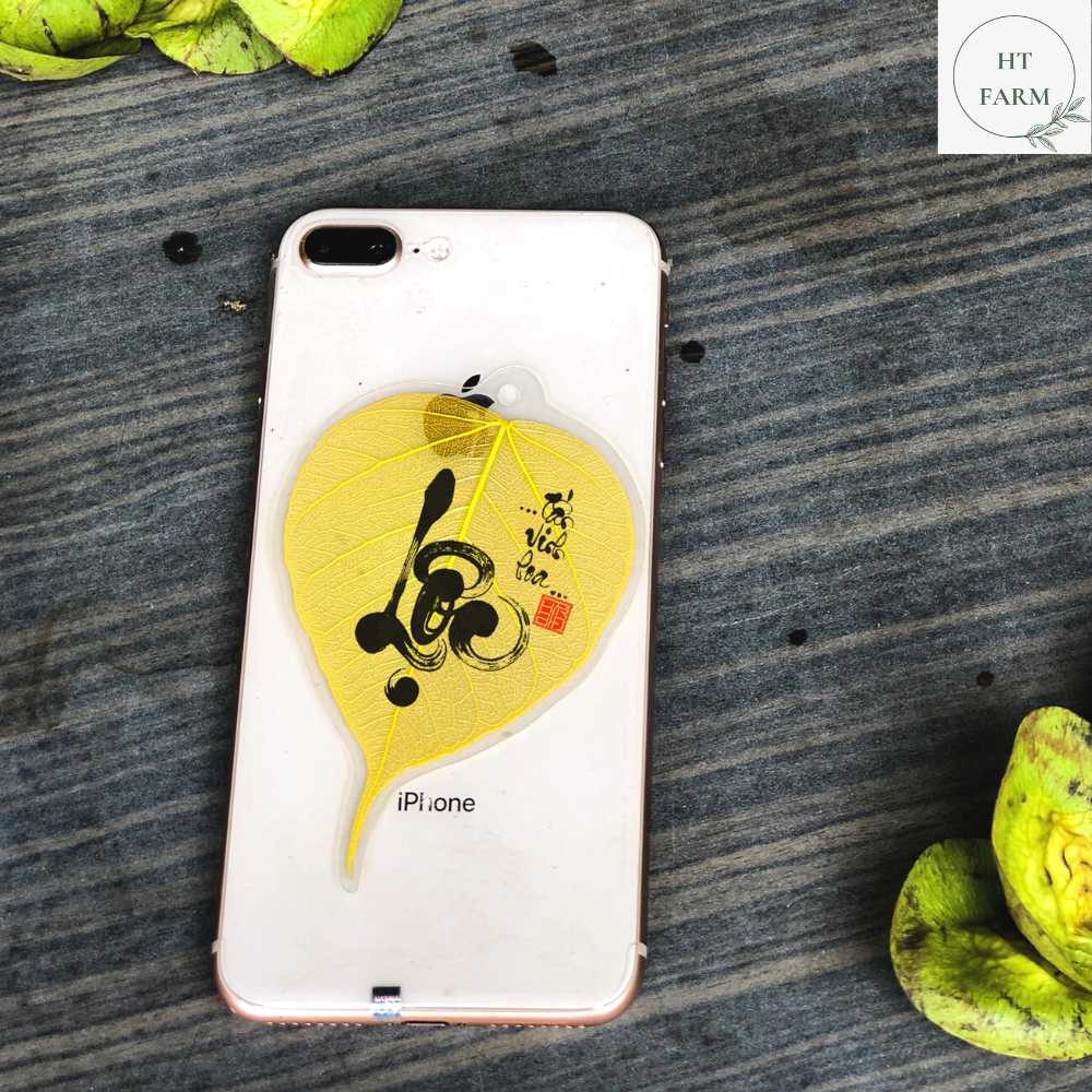 Lá Bồ Đề thư pháp - chữ Lộc (Cầu Tài Lộc – May mắn – Bình An, Ốp điện thoại, Hàng loại 1)