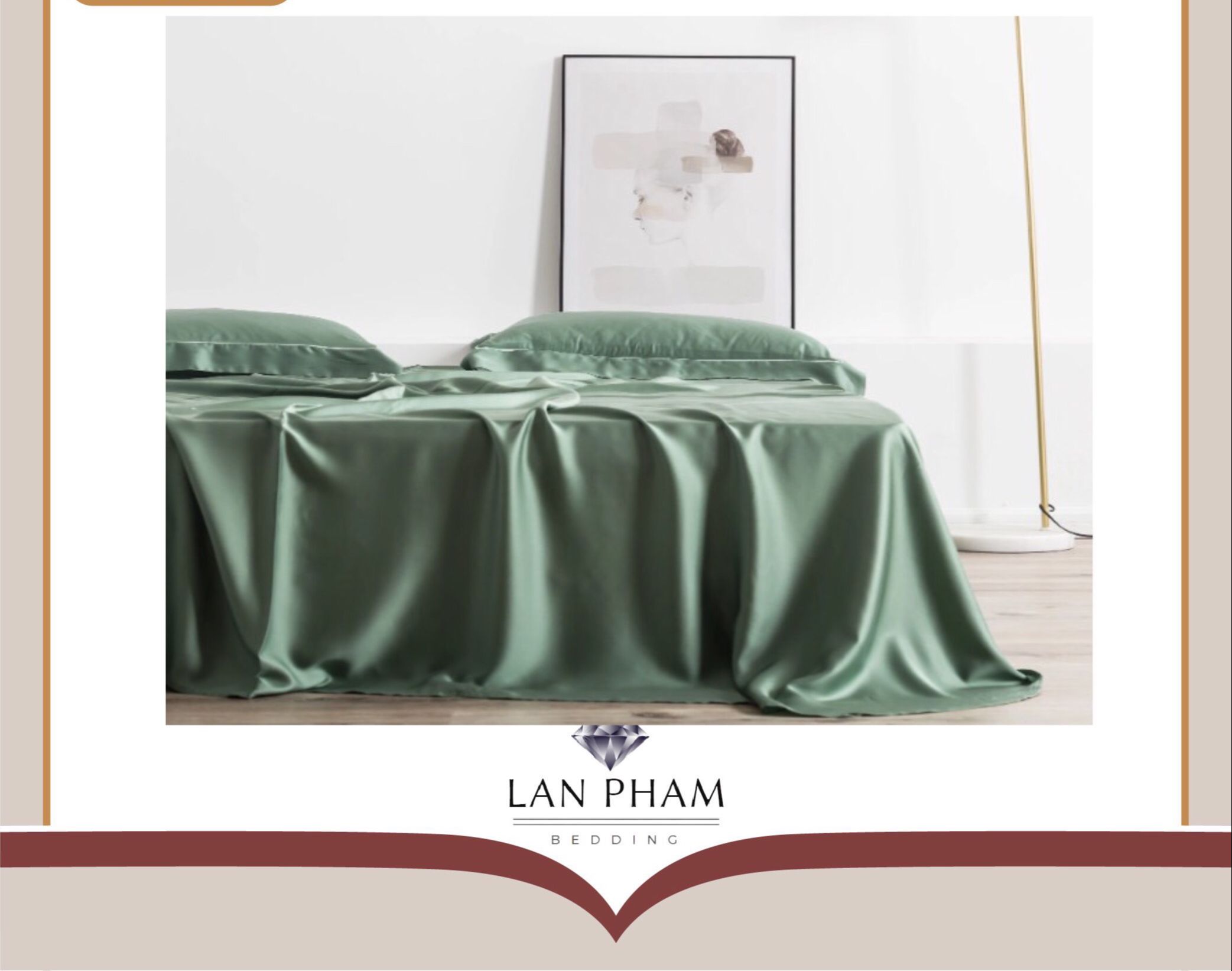 ( Lụa Loại 1) Ga - Drap Giường Lẻ Phi Lụa Lan Pham Bedding - Màu Xanh Matcha
